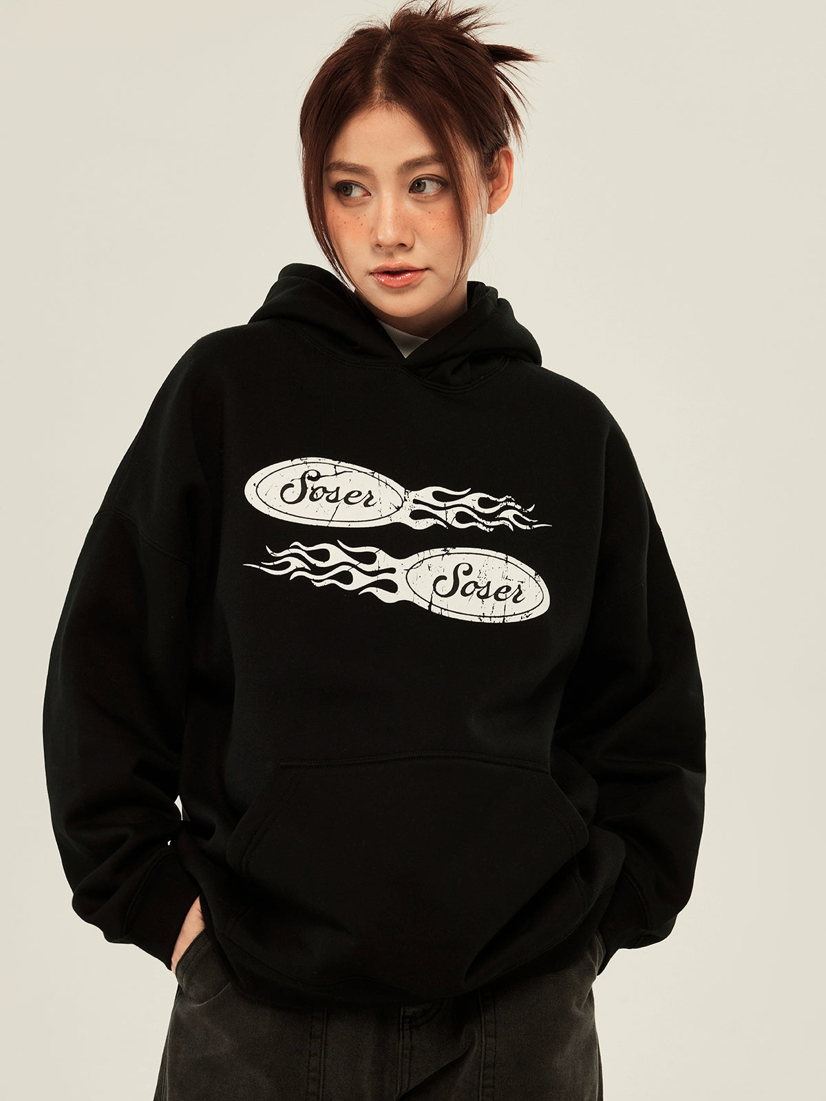 SOSER Vintage Flame Print Hooded Sweater