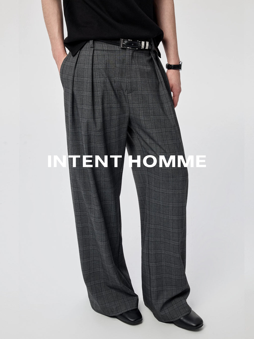INTENT Plaid Double-pleated Simple Premium Loose Trousers