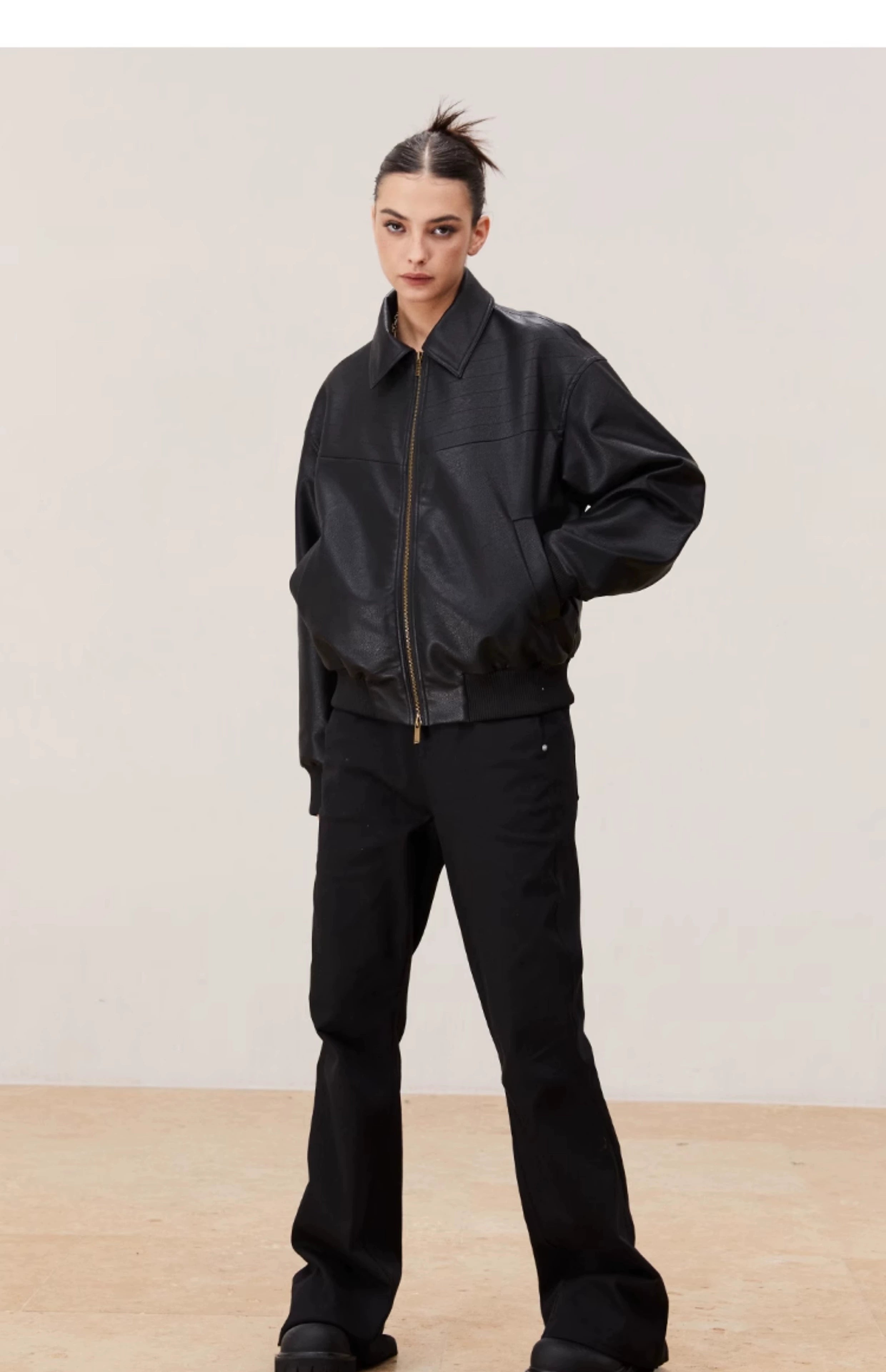 KREATE Vintage Matte Textured Split Shoulder Pu Leather Jacket