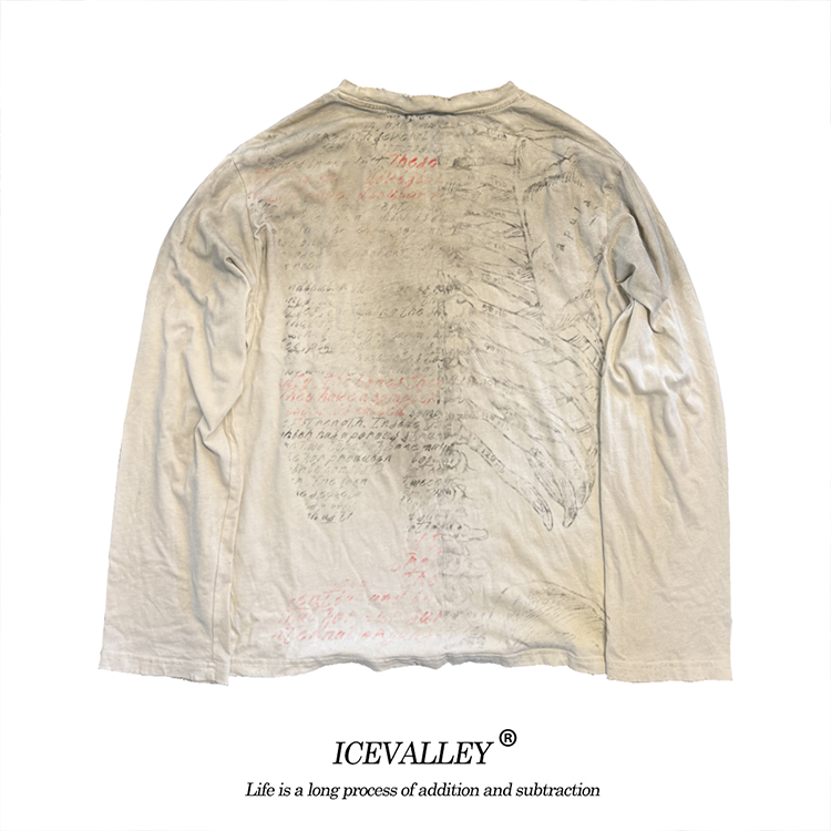 Wang Youbing Studio! SKELETON 260g 100% Cotton Long Sleeve Tee