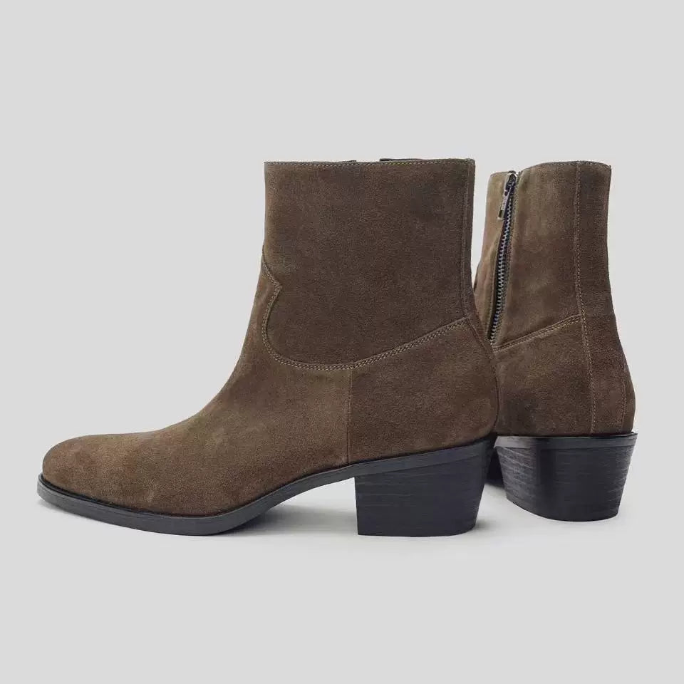 NO LOGO High Mercerized Cow Suede Wood Bottom Pointed Chelsea Boots