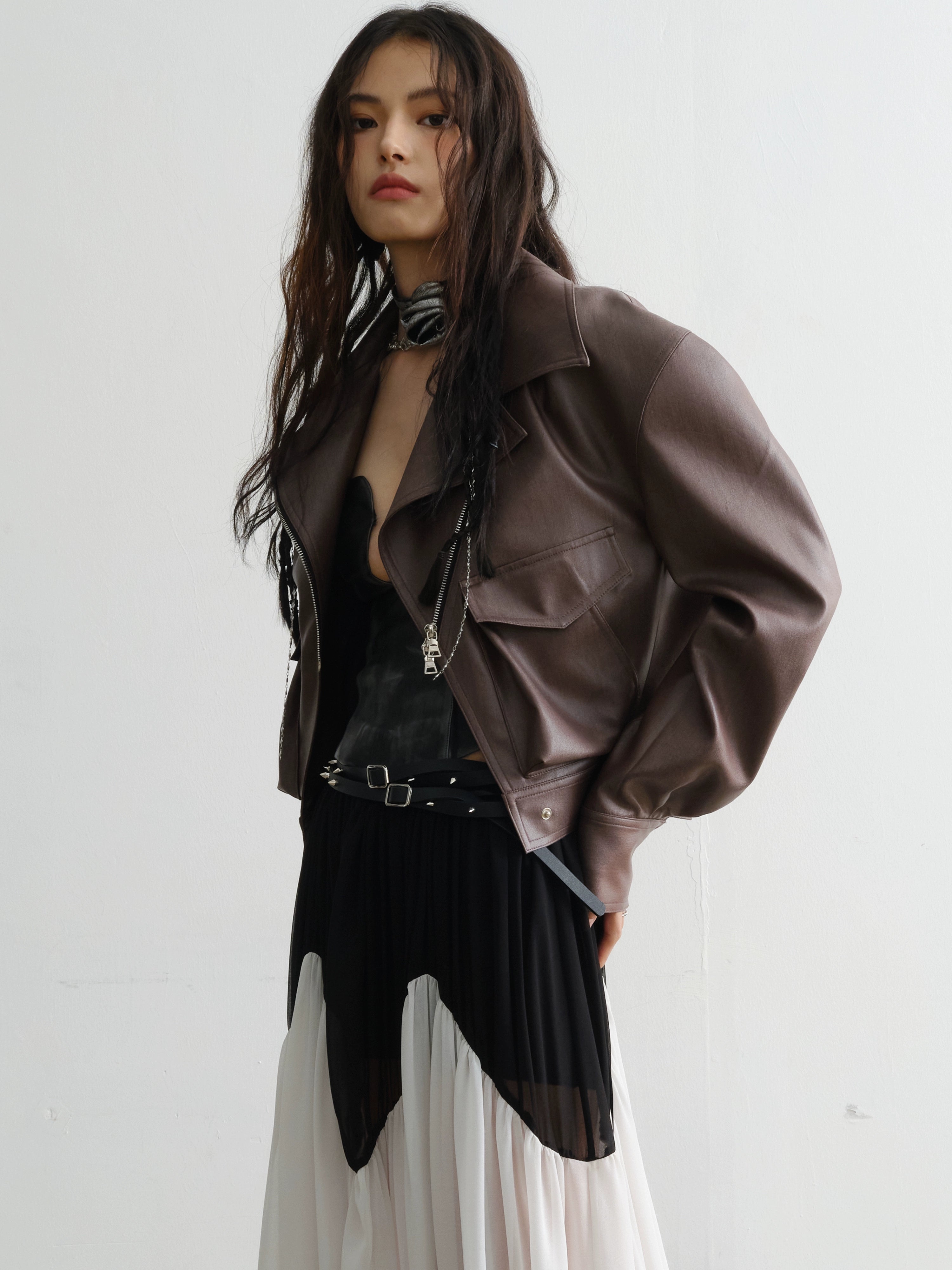 Jnylon Vintage Loose PU Leather Jacket