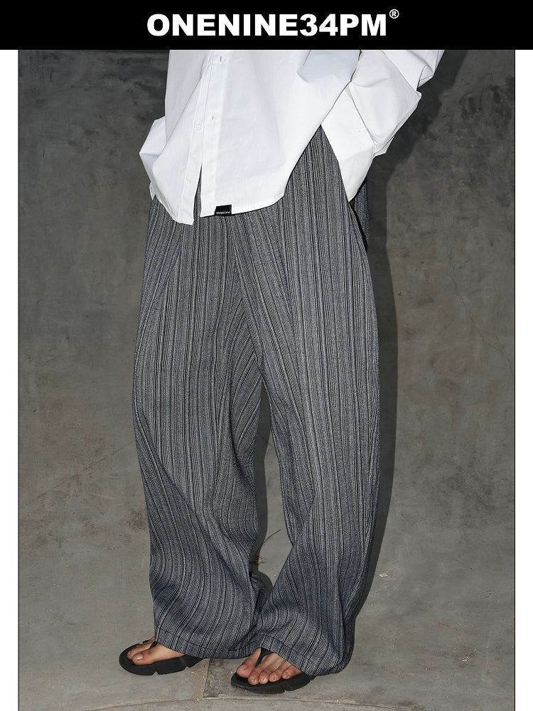 ONENINE34PM Vintage Striped Textured Loose Casual Pants