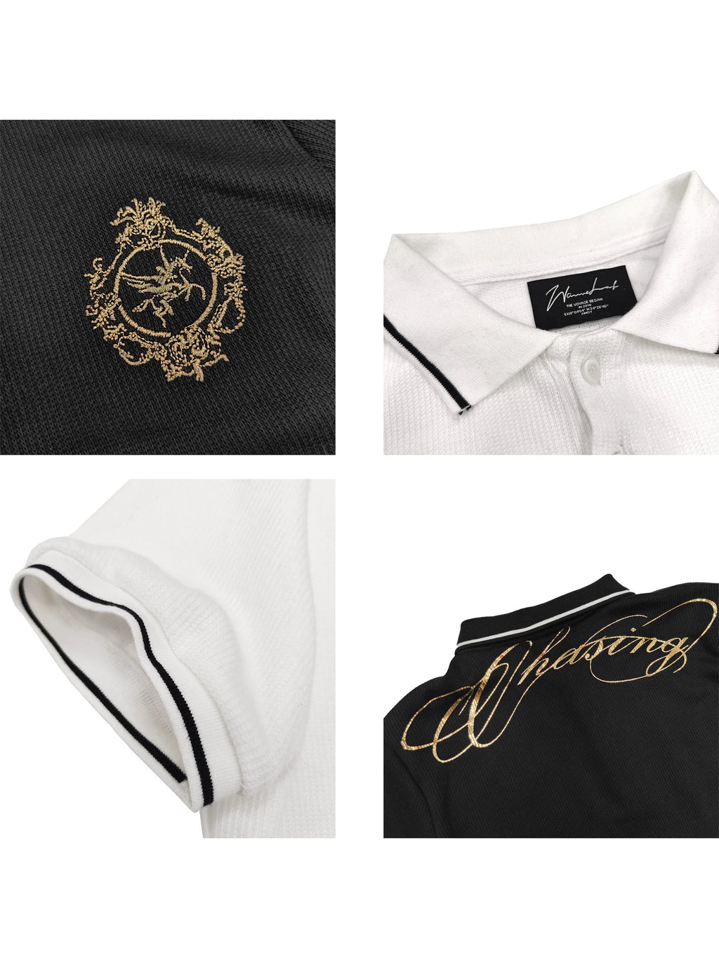 WANNA LAB Badge Embroidered Front Shoulder Polo Tee