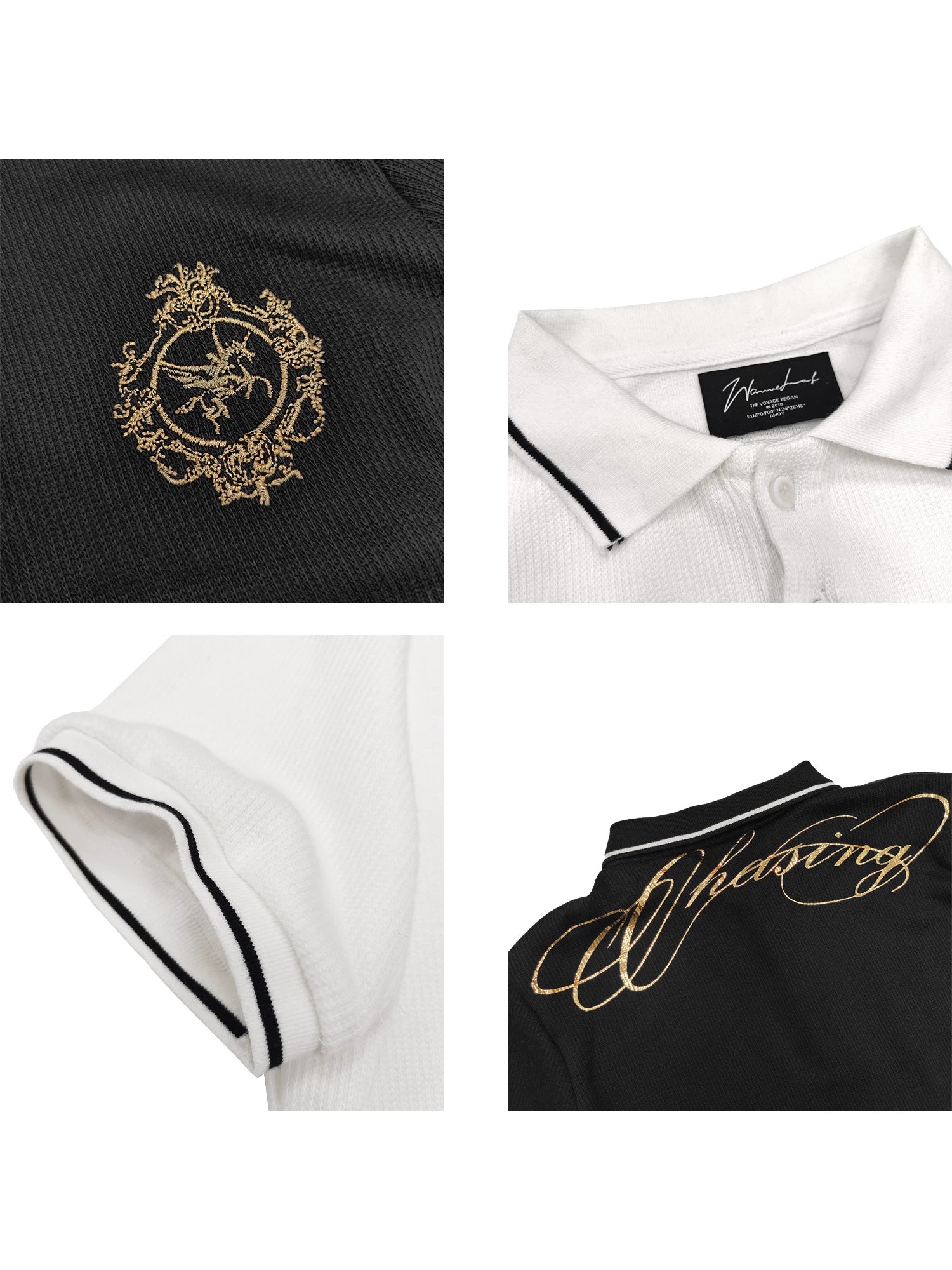 WANNA LAB Badge Embroidered Front Shoulder Polo Tee