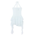 Ablueberry Floral Lotus Leaf Edge Waist Irregular Dress