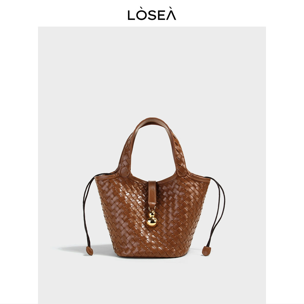 LOSEA Leather Hand-woven Gourd Vegetable Basket Shoulder Bag