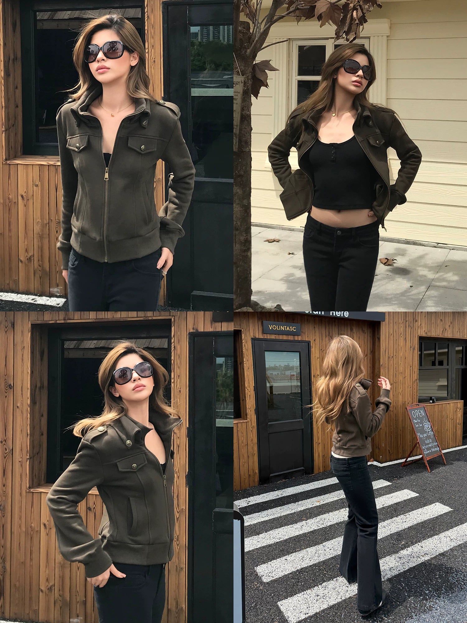 Audwyn Vintage Stand-Up Collar Terry Cotton Slim-Fit Waist Jacket