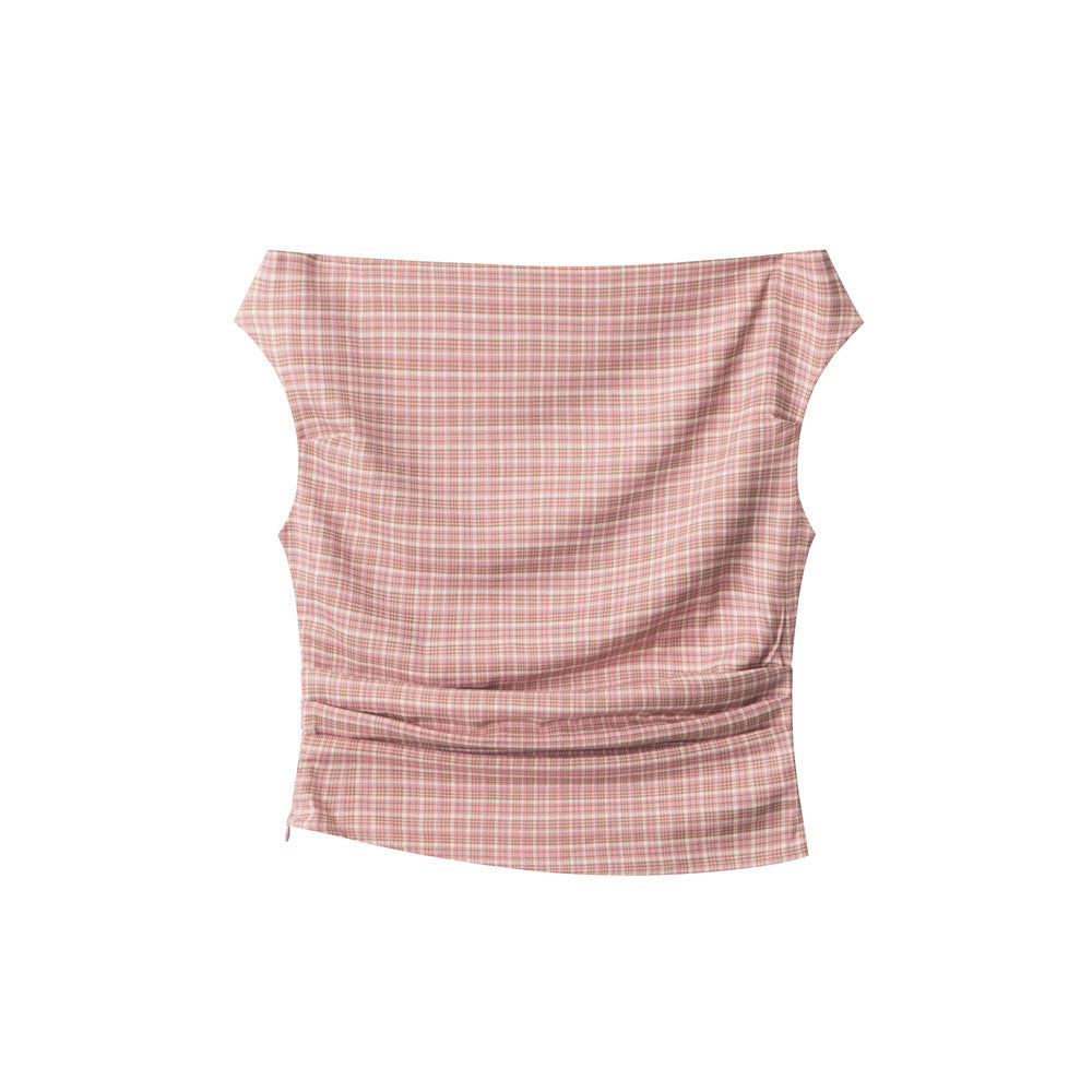 Nariele One-word Collar Short Plaid Vest