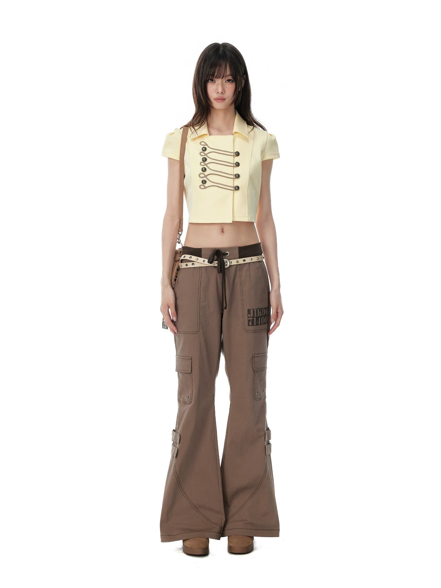 JIKOO Double-breasted Lapel Waist Short Shirt