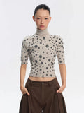 LINY LIBERTY Vintage Irregular Polka Dot Print Turtleneck Tee