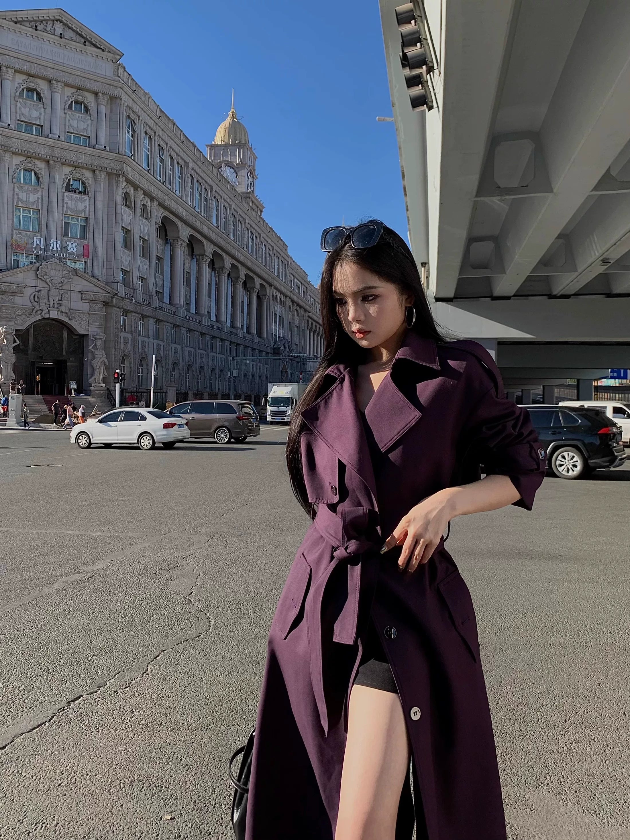 CHUYUQI Temperament High-end White Long Trench Coat