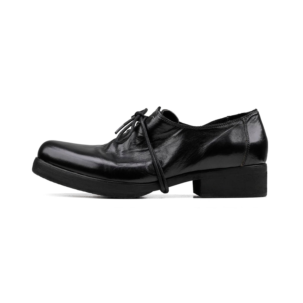 HANQIAORJI Diagonal Lace-up Horse Leather Pointed Leather Shoes