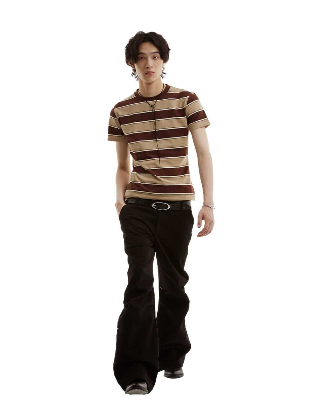FUNKYFUN UNISEX Contrast Striped Front Shoulder Tee