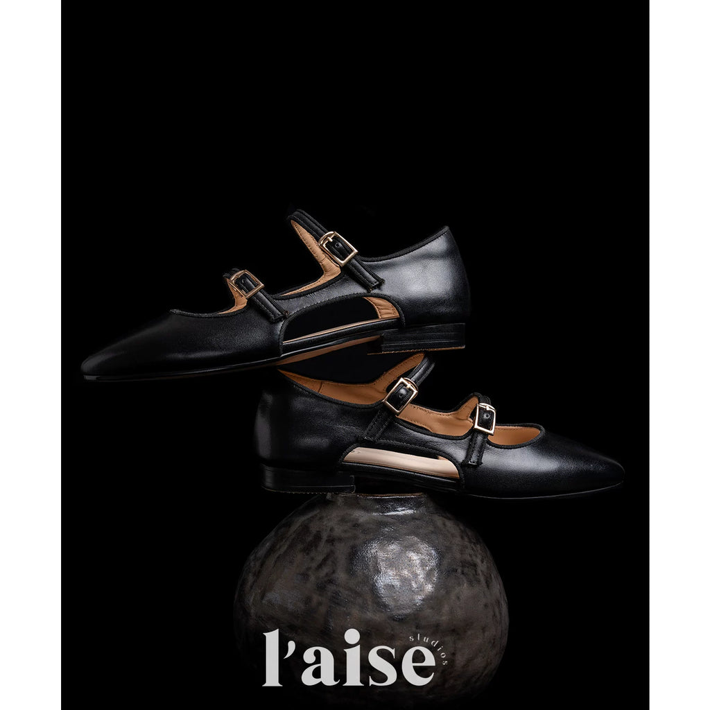 L'aise Leopard Side Hollow Mary Jane Shoes