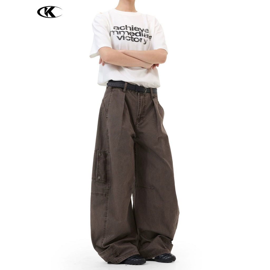 11KN Retro Multi-pocket Pleated Casual Overalls