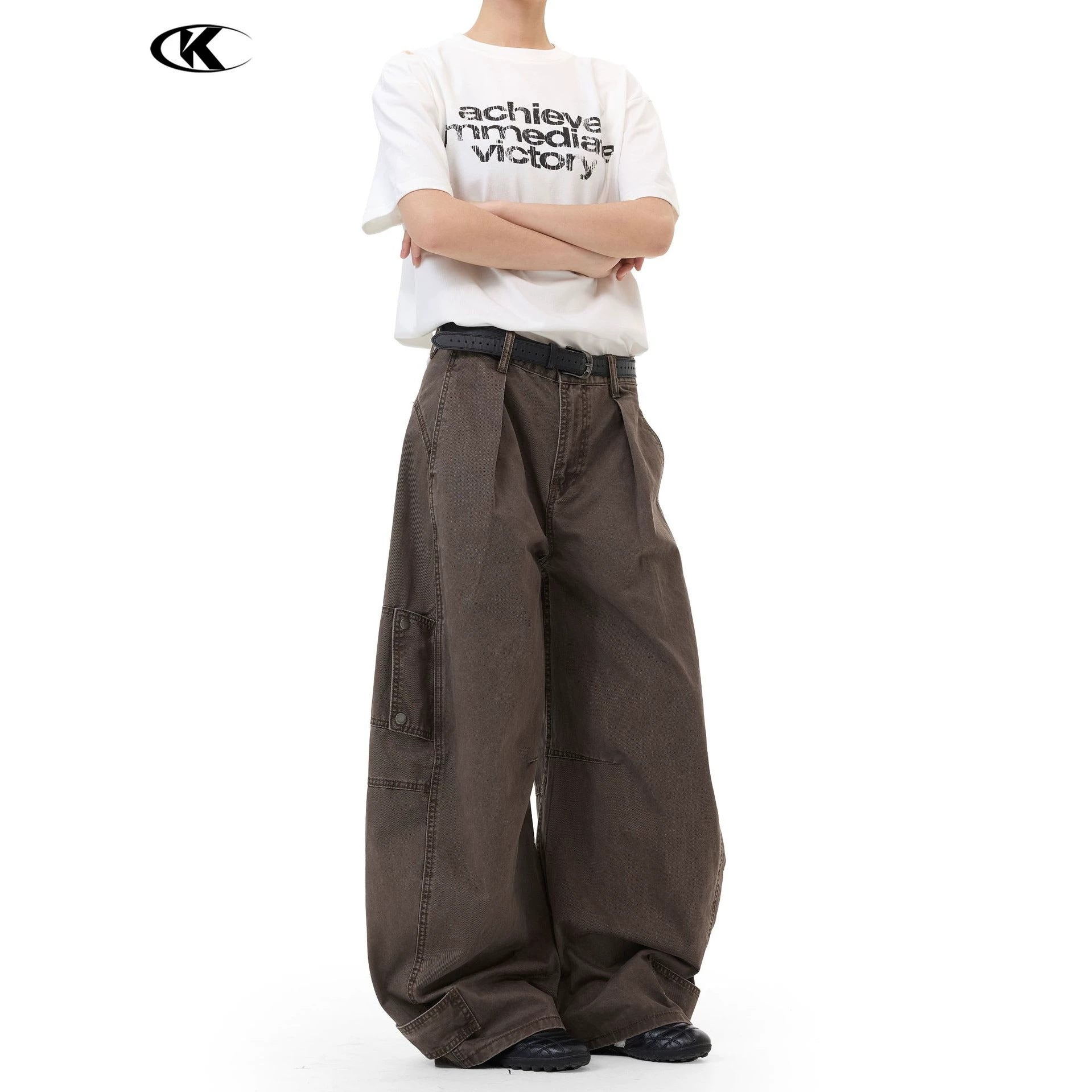 11KN Retro Multi-pocket Pleated Casual Overalls