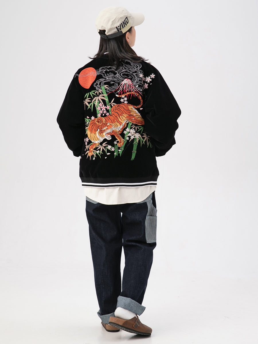 SKAJAN bamboo tiger embroidered baseball jersey jacket