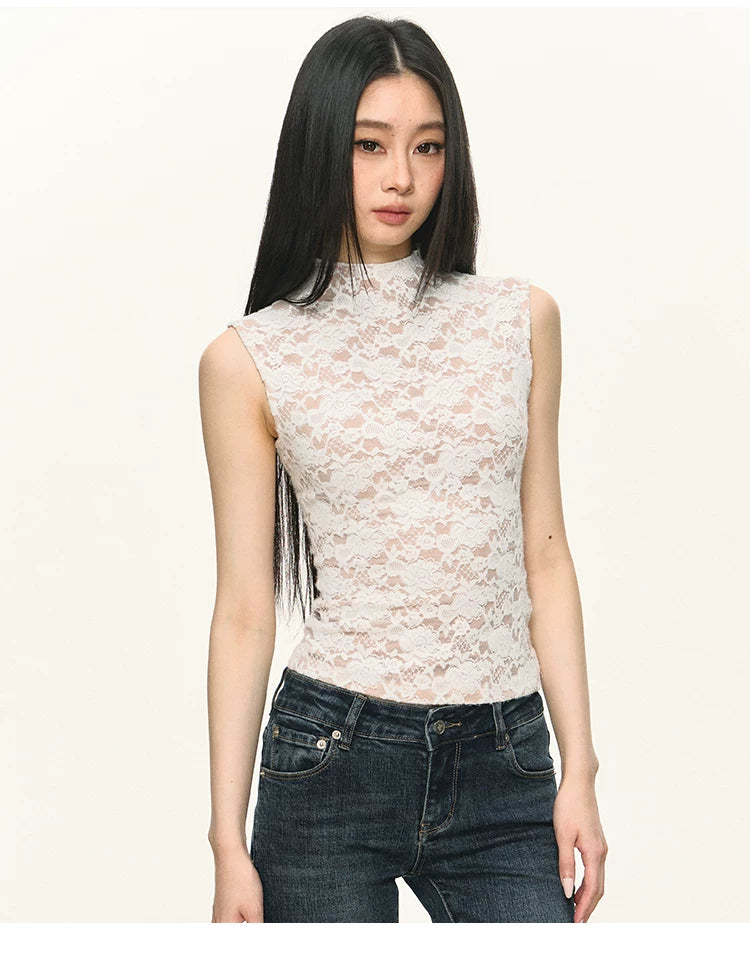 Anna Aneae Lace Semi-turtleneck Slim Fit Vest