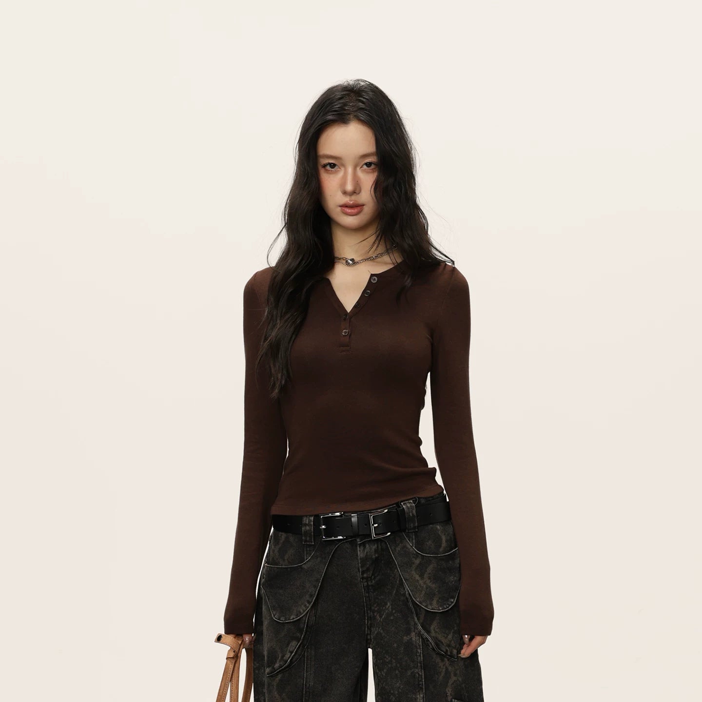 Cherry Melody Henry Collar Fleece Slim Fit Long Sleeves