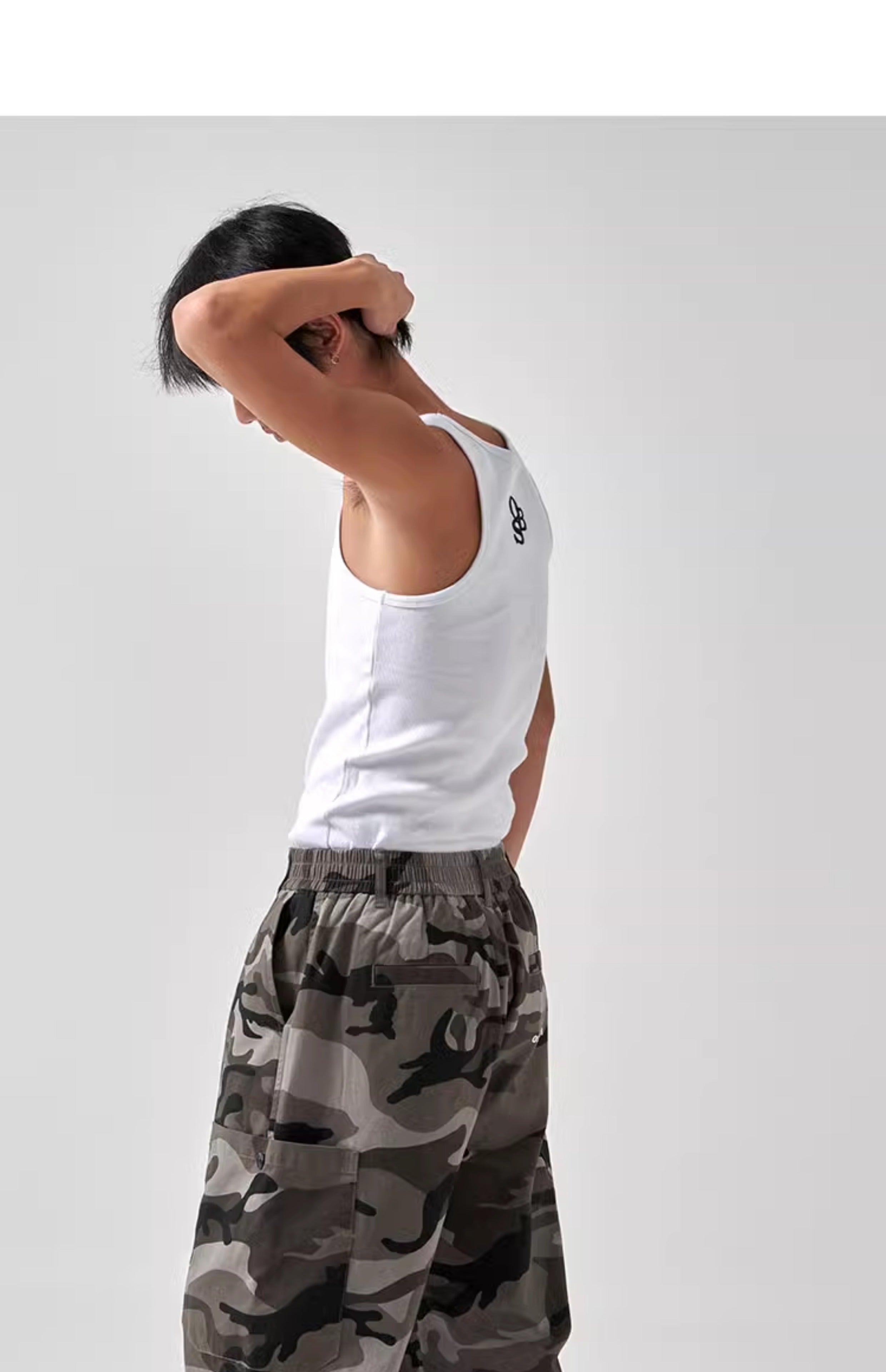 OBSESSWITH Light gray camouflage paratrooper pants