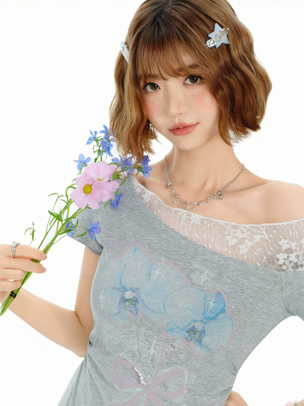 Girlyhalo Vintage Lace Splice Shoulder Tee