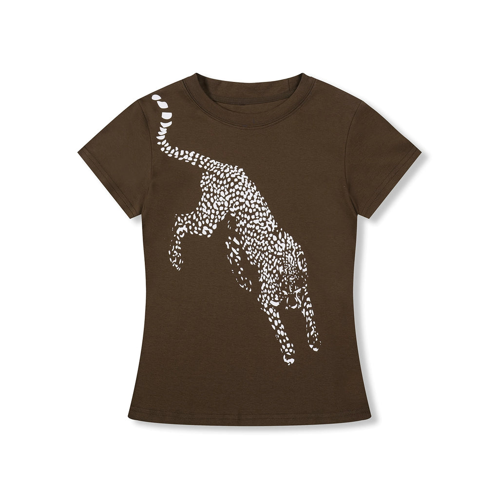 MICHINNYON Leopard Print Front Shoulder Casual Tee