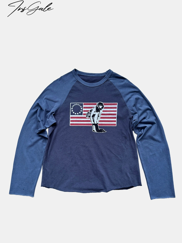 InsGale Contrast Splicing Shoulder Sleeve Long Sleeve