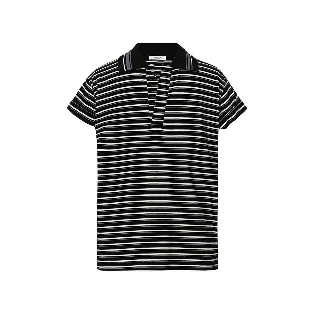 FUNKYFUN Contrast Pinstriped Lapel Tee