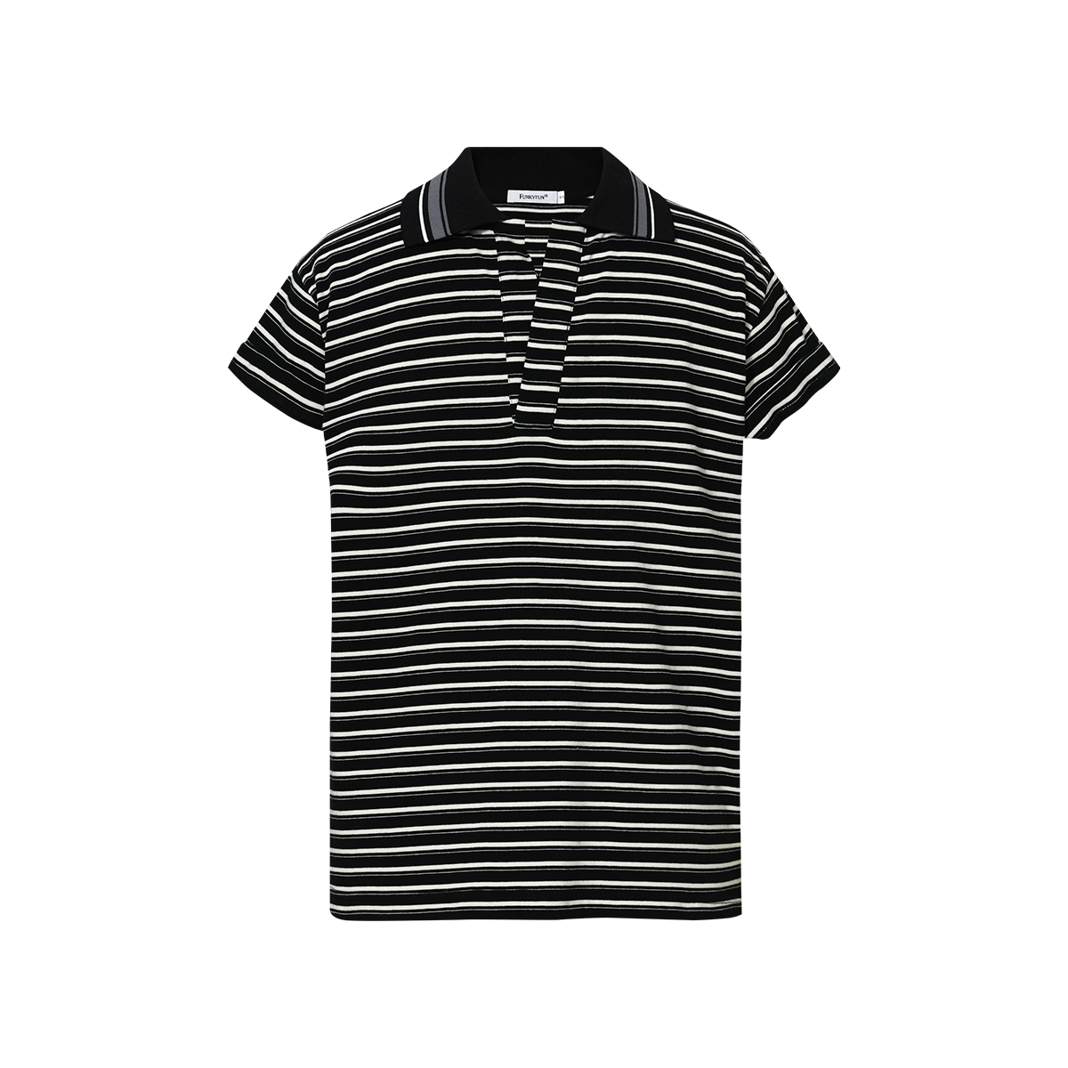 FUNKYFUN Contrast Pinstriped Lapel Tee