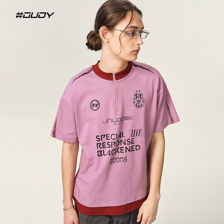 OVDY Cross-border Sports Splicing Printed Matching Short-sleeved Tee.