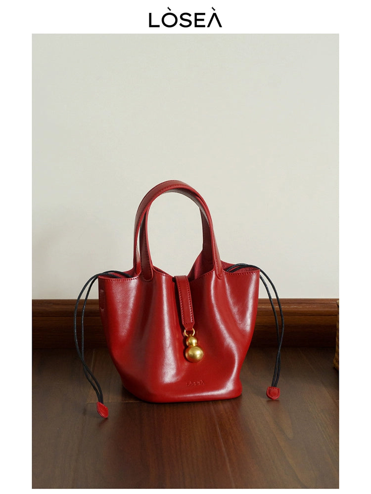 LOSEA Genuine Leather Vegetable Basket Cowhide Gourd Shoulder Bag