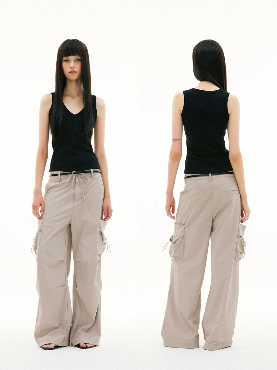 FUNKYFUN Double-sided Large Pocket Tooling Straight Casual Pants