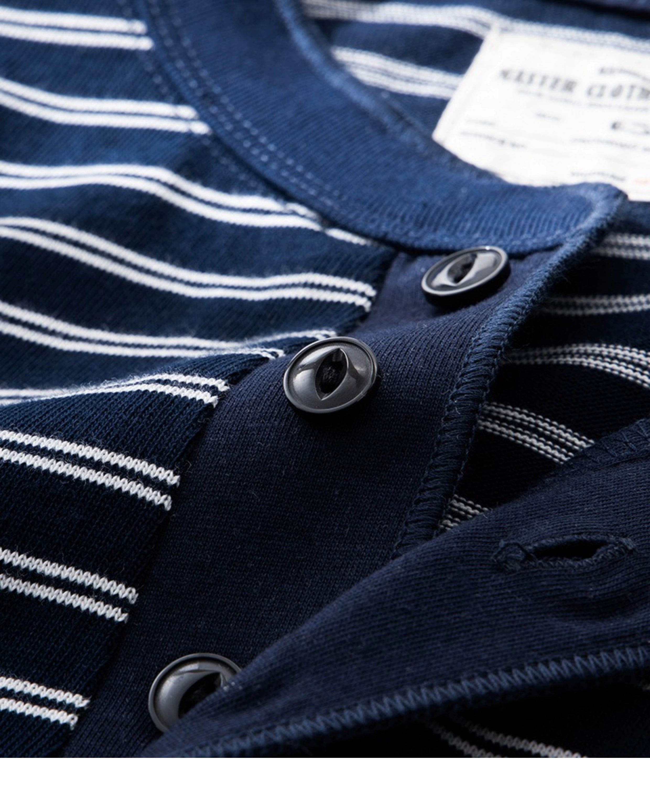 PrintAce Vintage Knitted Striped Henry Collar Button Tee