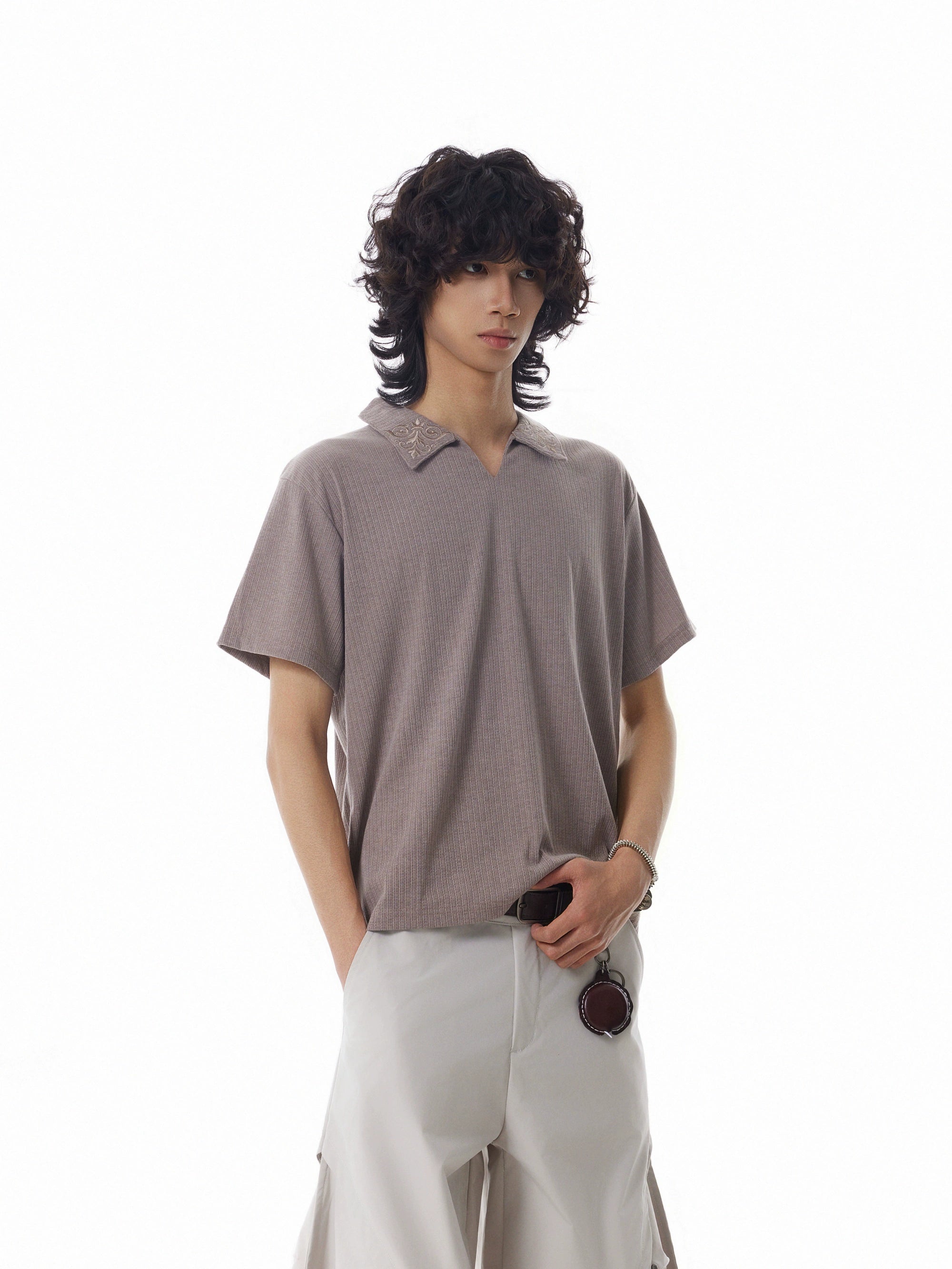BTSG Small V Lapel Embroidered Polo Shirt Tee