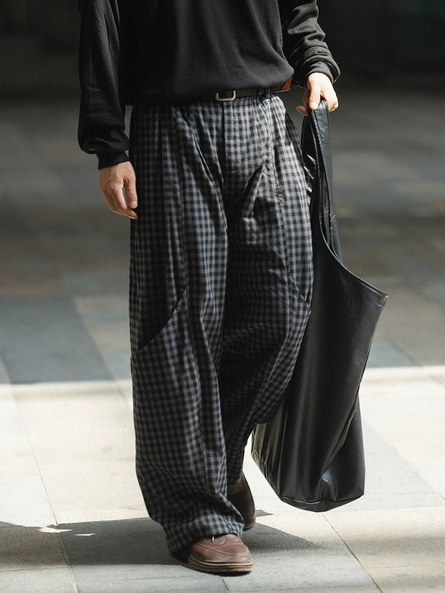 NOEARS Vintage Plaid Casual Wide-Leg Pants