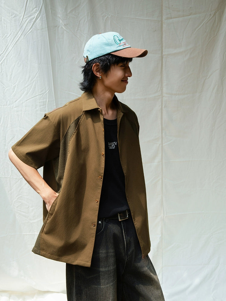Mentmate Splicing Texture Design Short Sleeve Shirt