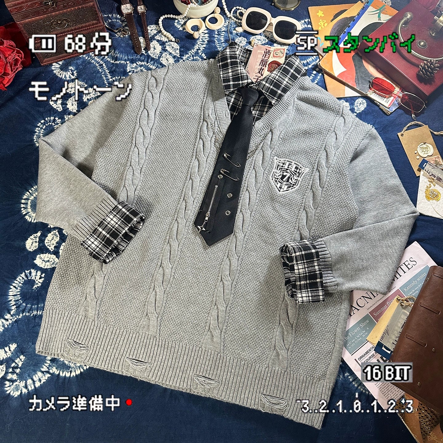 ALOHA Vintage Niche Tie Fake Two-piece Sweater