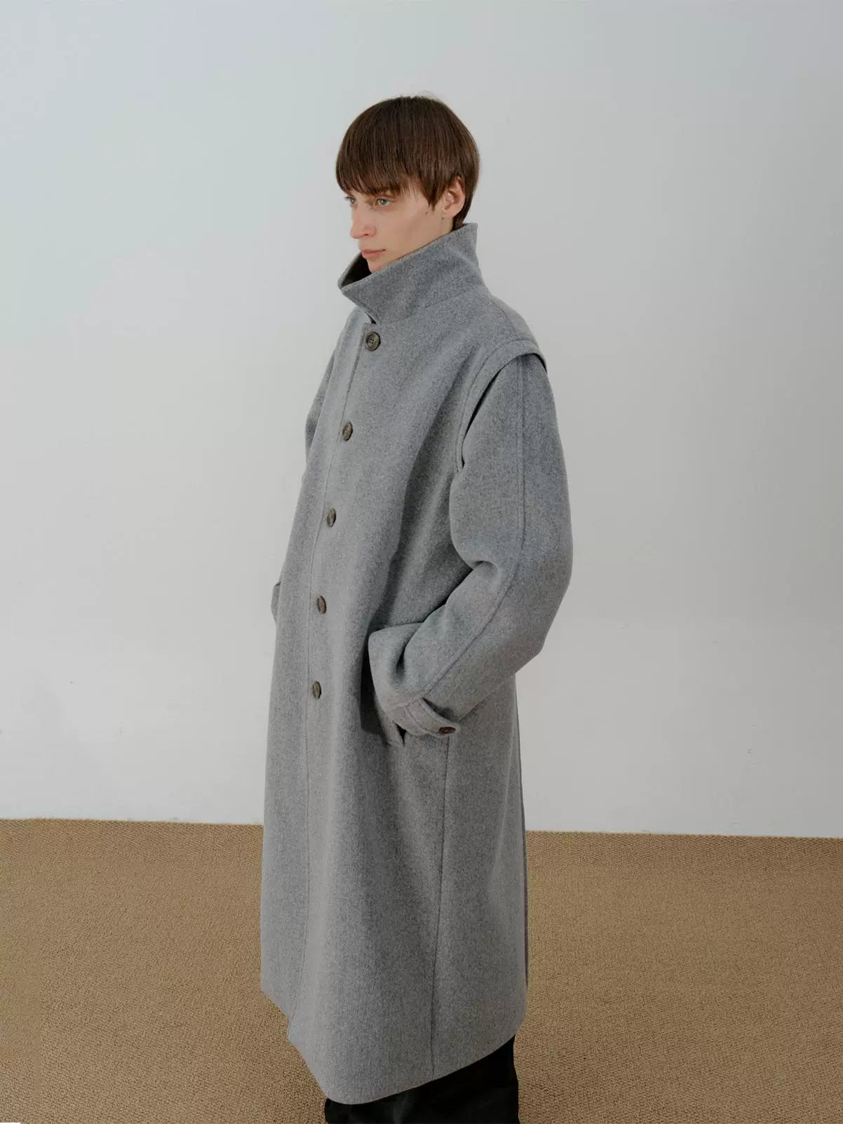 COLN Simple Long Single-breasted Coat
