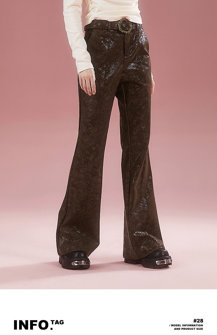 Imone Retro Micro-pull High Waist Slim Crack Leather Pants