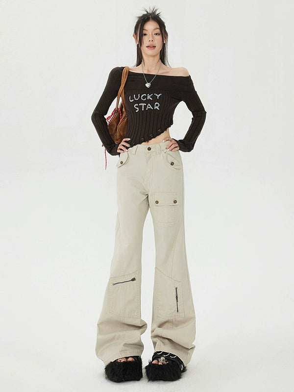 KPSR Micro Straight High Waist Mopping Tooling Jeans