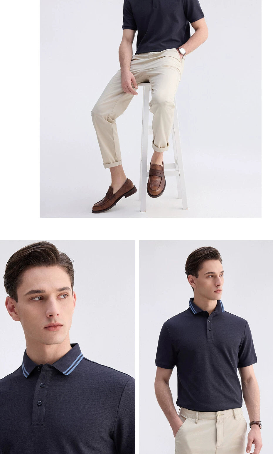 Giordano Cool Contrasting Edge Lapel Tee