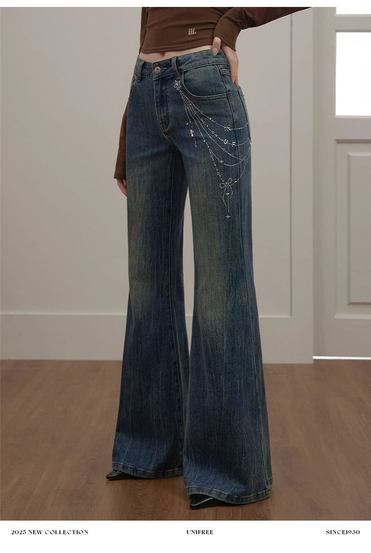UNIREE Flash Diamond Stretch Low Waist Jeans