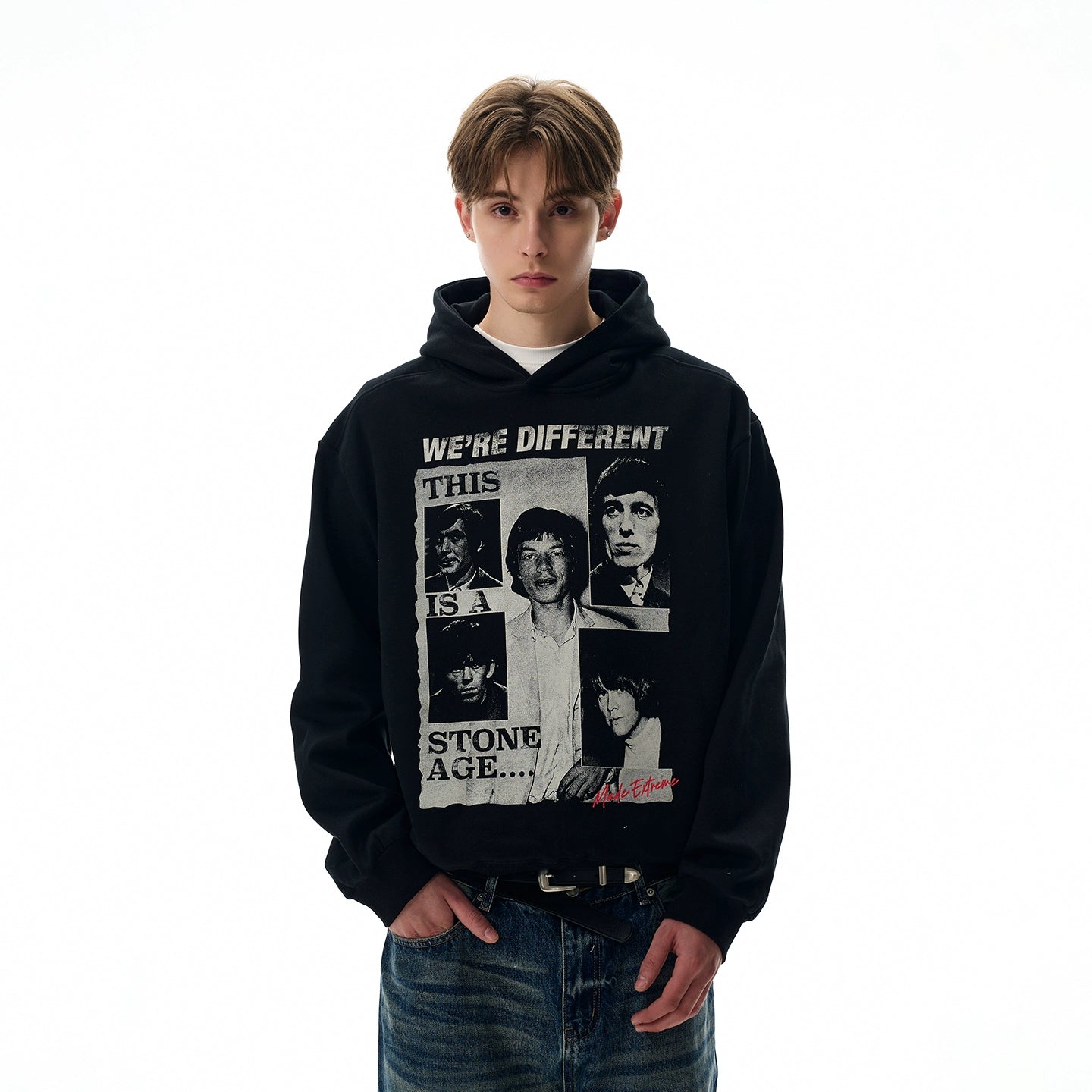 A PUEE Vintage Front Shoulder Short Wide Ruffian Handsome Hoodie