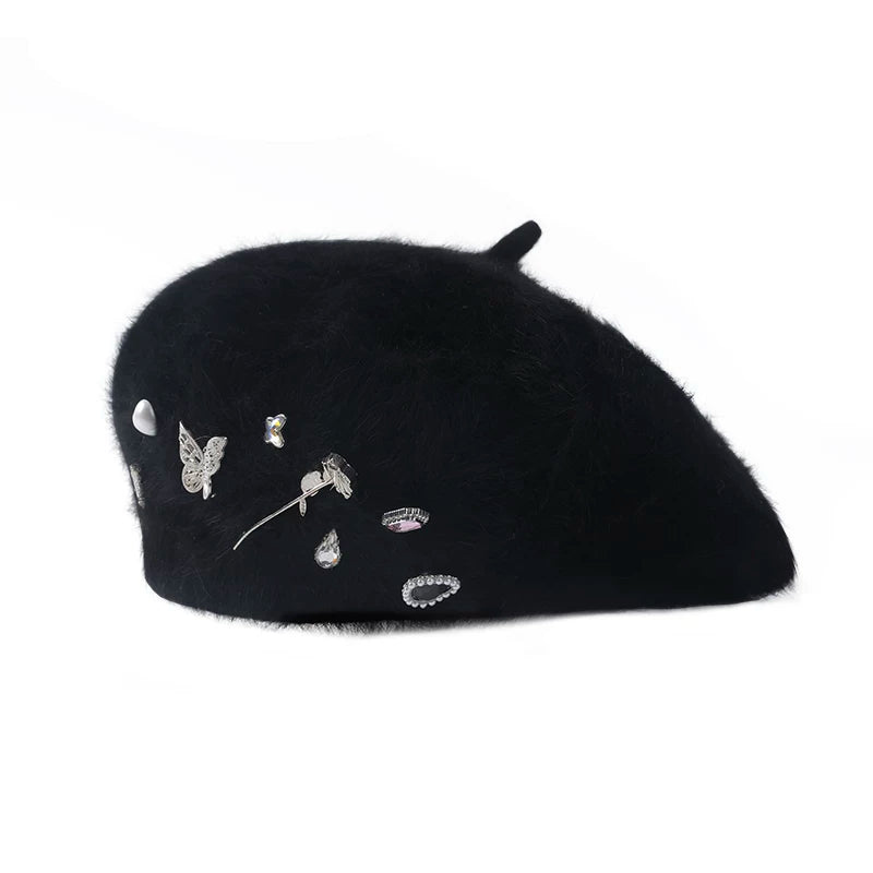 SunsetPark Butterfly Rose Rhinestone Combination Beret