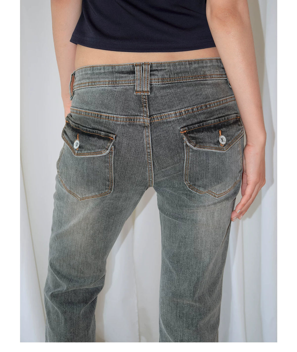 FUNKYFUN Retro Low-rise Slim-fit Jeans