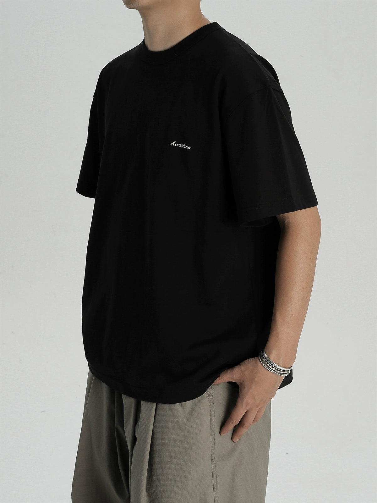 AWT Bird Pattern Line Towel Embroidery Loose Tee