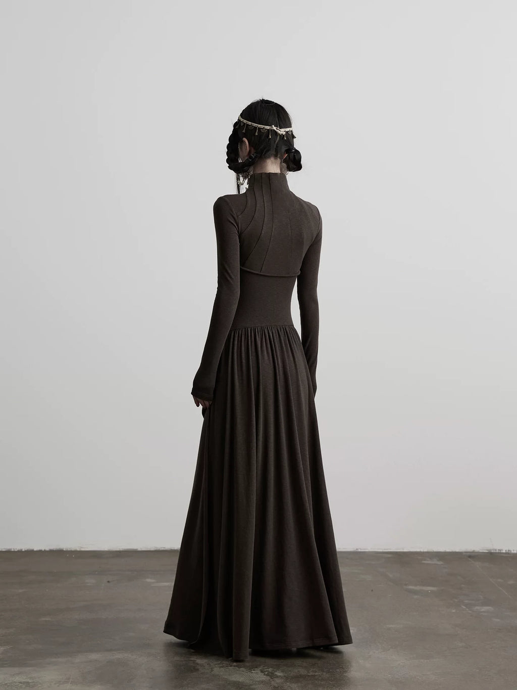 INDULGE Irregular Stand-up Neck Knitted Waist Dress