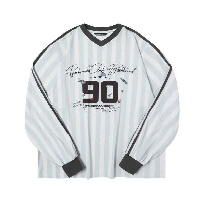 TGNS Striped Print Vintage Loose Casual Long Sleeve