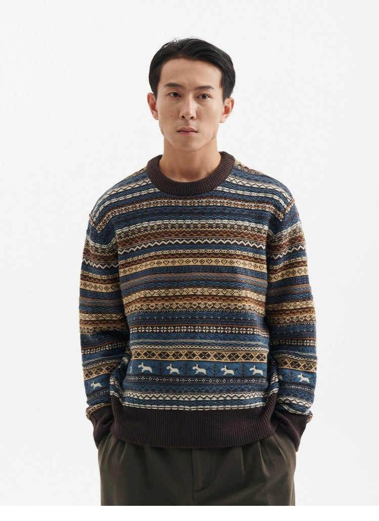 BUTTBILL Vintage Fair Island Crew Neck Sweater